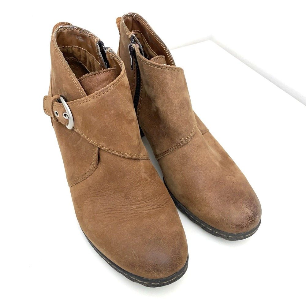 BOC Born Concepts Brown Leather Buckle CAAF9 Boots Cuban Block Zip Heel 9.5